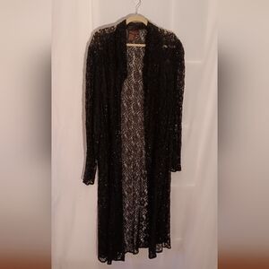 MARINA Black lacy beaded evening wear duster size 2X
